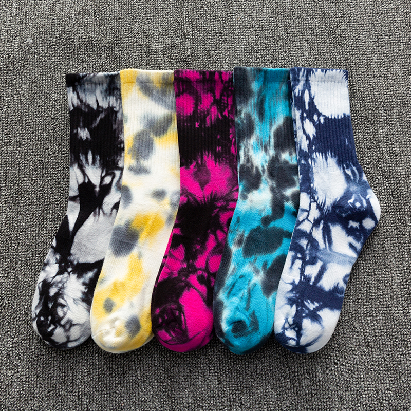 Bawełniane skarpetki sportowe do połowy łydki, tie-dye