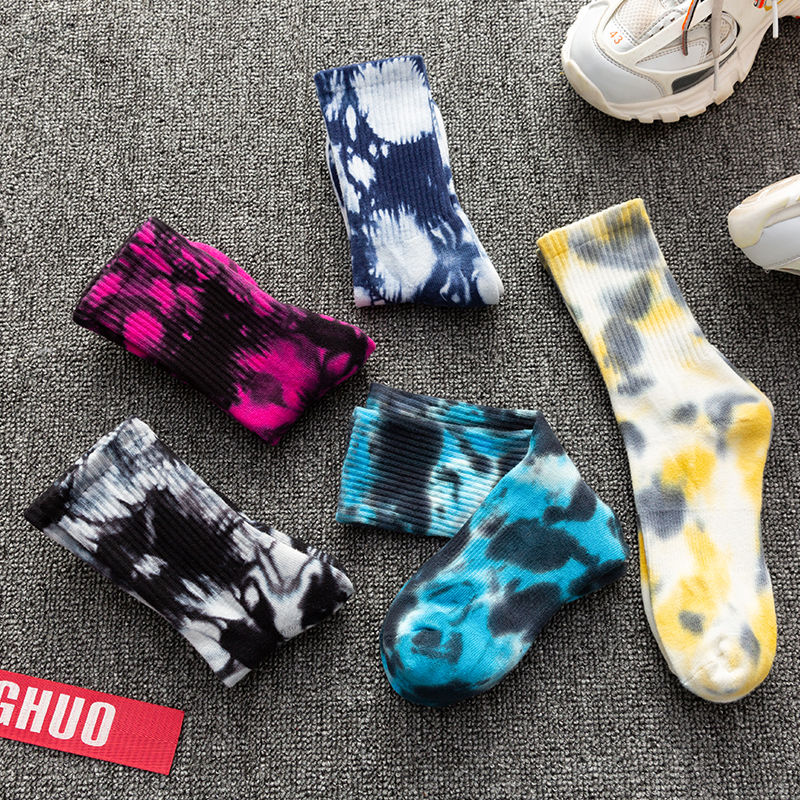 Bawełniane skarpetki sportowe do połowy łydki, tie-dye